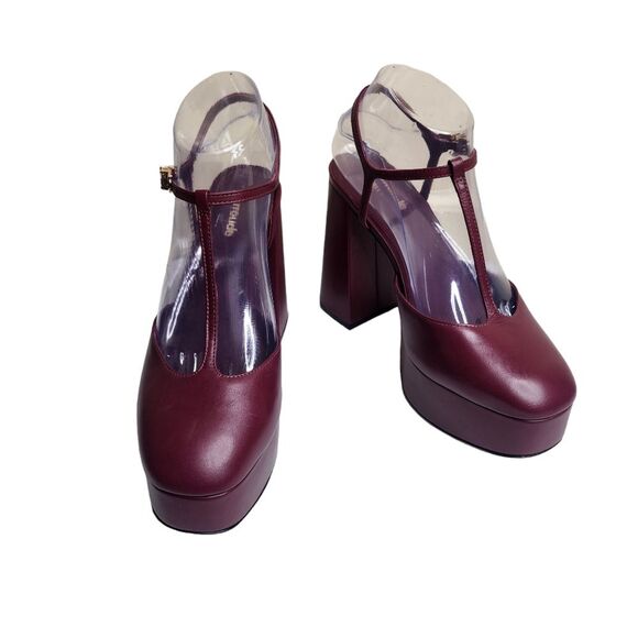 NWOB Larroude Pixie women's wine red leather platform chunky heel sandals Sz 7 - Picture 2 of 11